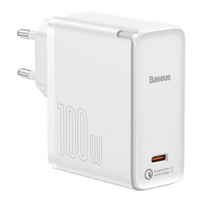 Зарядное устройство BASEUS GaN2 Fast Charger USB-C + Кабель Type-C-Type-C, 3A, 100W, белый Зарядное устройство BASEUS GaN2 Fast Charger USB-C + Кабель Type-C-Type-C, 3A, 100W, белый