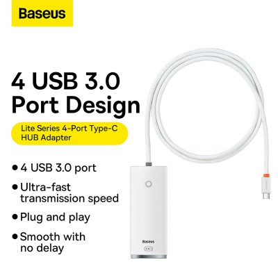 Переходник/Адаптер BASEUS Lite Series 4-Port, Разветвитель, Type-C - 4xUSB3.0, белый, кабель 1м Переходник/Адаптер BASEUS Lite Series 4-Port, Разветвитель, Type-C - 4xUSB3.0, белый, кабель 1м