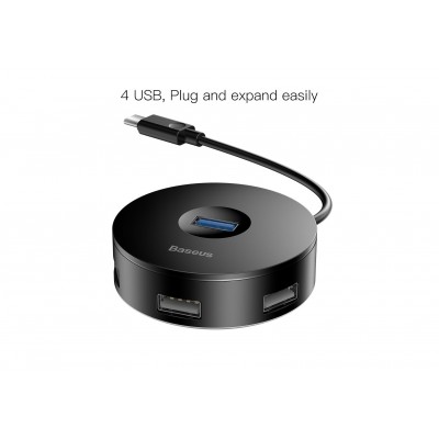 Переходник/Адаптер BASEUS Round Box, Разветвитель, Type-C - 1xUSB3.0 + 3xUSB2.0, 25 см, черный Переходник/Адаптер BASEUS Round Box, Разветвитель, Type-C - 1xUSB3.0 + 3xUSB2.0, 25 см, черный