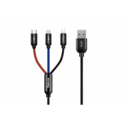 Кабель USB BASEUS Three Primary Colors 3-in-1, USB - MicroUSB+Type-C+Lightning, 3.5A, 1.2 м, черный