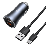 Автомобильное зарядное устройство BASEUS Golden Contactor Pro Dual , 2*USB + Кабель USB-Type-C, 3A, 40W, темно-серый