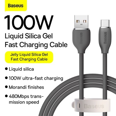 Кабель USB BASEUS Jelly Liquid Silica Gel, USB - Type-C, 5A, 100W, 1.2 м, черный Кабель USB BASEUS Jelly Liquid Silica Gel, USB - Type-C, 5A, 100W, 1.2 м, черный