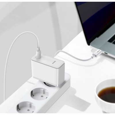 Зарядное устройство BASEUS GaN2 Fast Charger USB-C + Кабель Type-C-Type-C, 3A, 100W, белый Зарядное устройство BASEUS GaN2 Fast Charger USB-C + Кабель Type-C-Type-C, 3A, 100W, белый