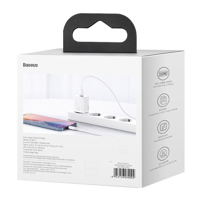 Зарядное устройство BASEUS Super Si USB-C, 3A, 20W, белый Зарядное устройство BASEUS Super Si USB-C, 3A, 20W, белый