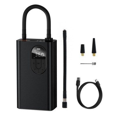 Автомобильный компрессор BASEUS Energy Source Inflator Pump, портативный 54Вт, 2.4A, 2400 мАч, черный, фонарик, дисплей Автомобильный компрессор BASEUS Energy Source Inflator Pump, портативный 54Вт, 2.4A, 2400 мАч, черный, фонарик, дисплей