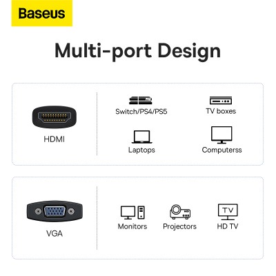 Переходник/Адаптер BASEUS Lite Series Adapter, HDMI - VGA (3.5mm Aux Port & Micro USB Power Input), черный Переходник/Адаптер BASEUS Lite Series Adapter, HDMI - VGA (3.5mm Aux Port & Micro USB Power Input), черный