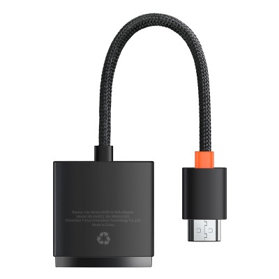 Переходник/Адаптер BASEUS Lite Series Adapter, HDMI - VGA (3.5mm Aux Port & Micro USB Power Input), черный Переходник/Адаптер BASEUS Lite Series Adapter, HDMI - VGA (3.5mm Aux Port & Micro USB Power Input), черный