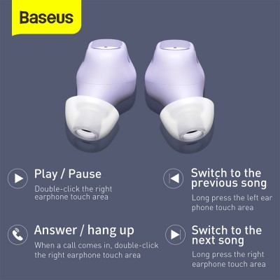 Беспроводные наушники BASEUS Encok WM01, Bluetooth, фиолетовый Беспроводные наушники BASEUS Encok WM01, Bluetooth, фиолетовый