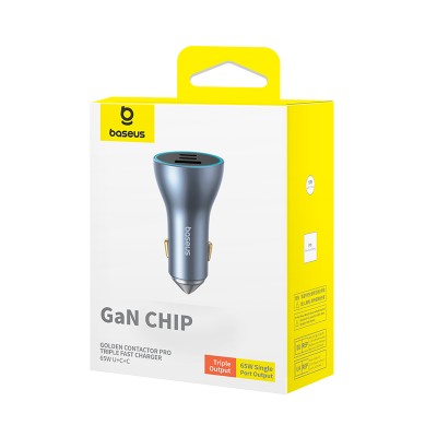 Автомобильное зарядное устройство BASEUS Golden Contactor Pro GaN Fast Charging, USB+2*USB-C, 65W, темно-серый Автомобильное зарядное устройство BASEUS Golden Contactor Pro GaN Fast Charging, USB+2*USB-C, 65W, темно-серый
