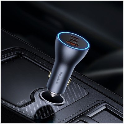 Автомобильное зарядное устройство BASEUS Golden Contactor Pro GaN Fast Charging, USB+2*USB-C, 65W, темно-серый Автомобильное зарядное устройство BASEUS Golden Contactor Pro GaN Fast Charging, USB+2*USB-C, 65W, темно-серый