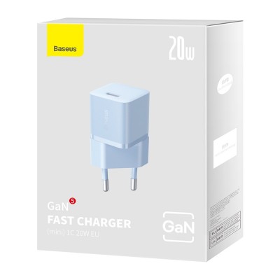Зарядное устройство BASEUS GaN5 Fast Charger(mini) USB-C, 3A, 20W, синий Зарядное устройство BASEUS GaN5 Fast Charger(mini) USB-C, 3A, 20W, синий