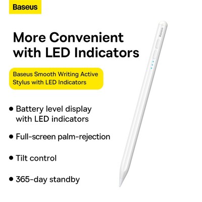 Стилус BASEUS Smooth Writing Capacitive with LED Indicators, белый Стилус BASEUS Smooth Writing Capacitive with LED Indicators, белый