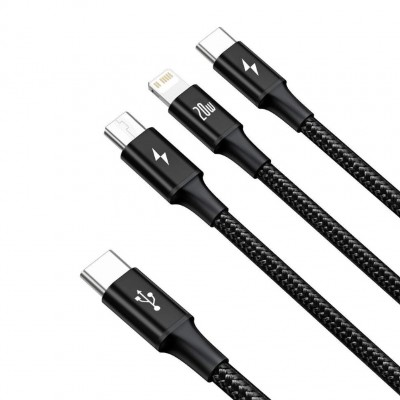 Кабель USB-C BASEUS Rapid 3-in-1, USB-C - MicroUSB+Type-C+Lightning, 3.5A, 1.5 м, черный Кабель USB-C BASEUS Rapid 3-in-1, USB-C - MicroUSB+Type-C+Lightning, 3.5A, 1.5 м, черный