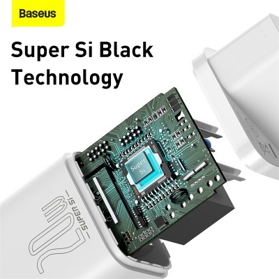 Зарядное устройство BASEUS Super Si USB-C + Кабель Type-C-Lightning, 3A, 20W, белый Зарядное устройство BASEUS Super Si USB-C + Кабель Type-C-Lightning, 3A, 20W, белый