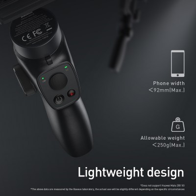 Стабилизатор для смартфона BASEUS Handheld Gimbal Stabilizer, Трехосевой, 2200 мАч, Bluetooth, темно-серый Стабилизатор для смартфона BASEUS Handheld Gimbal Stabilizer, Трехосевой, 2200 мАч, Bluetooth, темно-серый