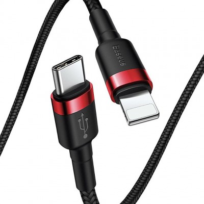 Кабель USB-C BASEUS Cafule, Type-C - Lightning, 2.4А, 18W, 1 м, красный+черный Кабель USB-C BASEUS Cafule, Type-C - Lightning, 2.4А, 18W, 1 м, красный+черный