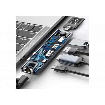 Переходник/Адаптер BASEUS Thunderbolt 7-in-1, Разветвитель, Type-C - 2xUSB3.0 + HDMI + PD + RJ45 + TF/SD + Type-C, серый Переходник/Адаптер BASEUS Thunderbolt 7-in-1, Разветвитель, Type-C - 2xUSB3.0 + HDMI + PD + RJ45 + TF/SD + Type-C, серый