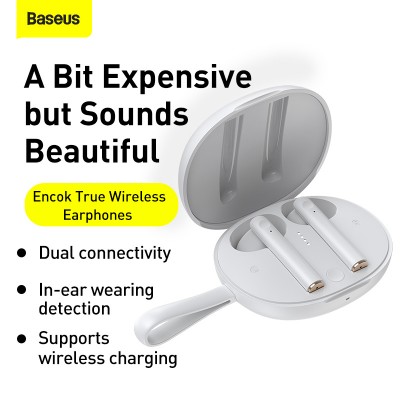 Беспроводные наушники BASEUS Encok W05, Bluetooth, 30 мАч, белый Беспроводные наушники BASEUS Encok W05, Bluetooth, 30 мАч, белый