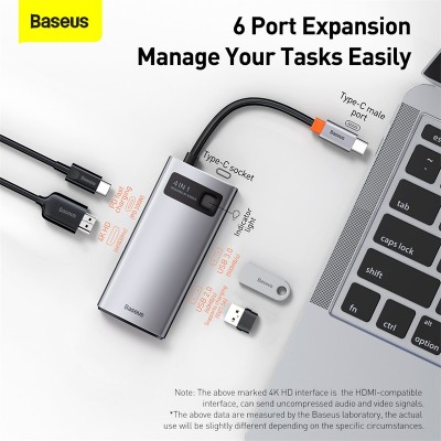 Переходник/Адаптер BASEUS Starjoy Series 6-in-1, Разветвитель, Type-C - USB3.0 + USB2.0 + HDMI + PD + 4K HD + RJ45, серы Переходник/Адаптер BASEUS Starjoy Series 6-in-1, Разветвитель, Type-C - USB3.0 + USB2.0 + HDMI + PD + 4K HD + RJ45, серы