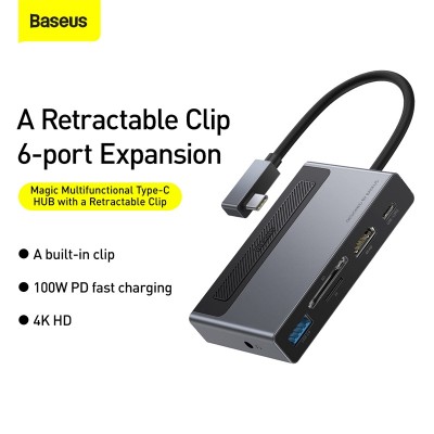 Переходник/Адаптер BASEUS Magic Multifunctional, Разветвитель, Type-C - USB3.0 + 4K HD + TF/SD + jack 3.5, серый Переходник/Адаптер BASEUS Magic Multifunctional, Разветвитель, Type-C - USB3.0 + 4K HD + TF/SD + jack 3.5, серый