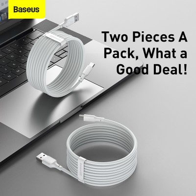 Кабель USB BASEUS Simple Wisdom Data Cable Kit, USB - Type-C, 5A, 1.5 м, белый, 2шт Кабель USB BASEUS Simple Wisdom Data Cable Kit, USB - Type-C, 5A, 1.5 м, белый, 2шт