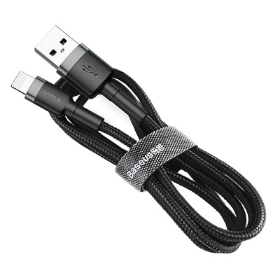 Кабель USB BASEUS Cafule, USB - Lightning, 2А, 3 м, серый+черный Кабель USB BASEUS Cafule, USB - Lightning, 2А, 3 м, серый+черный