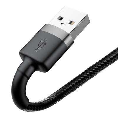 Кабель USB BASEUS Cafule, USB - Lightning, 2А, 3 м, серый+черный Кабель USB BASEUS Cafule, USB - Lightning, 2А, 3 м, серый+черный