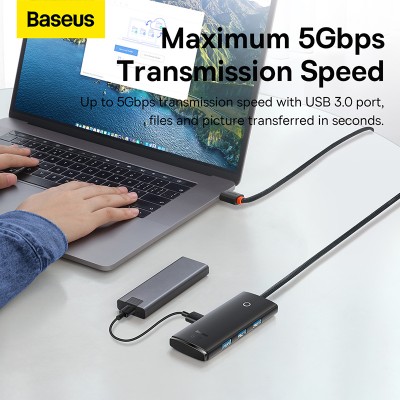 Переходник/Адаптер BASEUS Lite Series 4-Port, Разветвитель, Type-C - 4xUSB3.0, черный, кабель 2м Переходник/Адаптер BASEUS Lite Series 4-Port, Разветвитель, Type-C - 4xUSB3.0, черный, кабель 2м