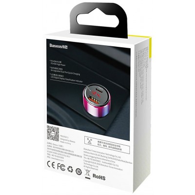 Автомобильное зарядное устройство BASEUS Magic C20C, USB+USB-C, 5A, 45W, красный, дисплей Автомобильное зарядное устройство BASEUS Magic C20C, USB+USB-C, 5A, 45W, красный, дисплей