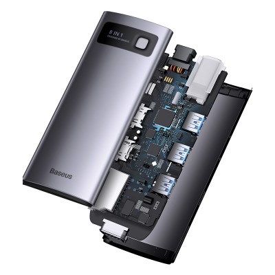 Переходник/Адаптер BASEUS Starjoy Series 8-in-1, Разветвитель, Type-C - 3*USB3.0+PD+HDMI+SD/TF+VGA, серый Переходник/Адаптер BASEUS Starjoy Series 8-in-1, Разветвитель, Type-C - 3*USB3.0+PD+HDMI+SD/TF+VGA, серый