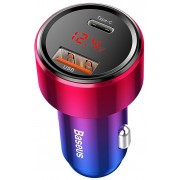 Автомобильное зарядное устройство BASEUS Magic C20C, USB+USB-C, 5A, 45W, красный, дисплей