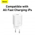Зарядное устройство BASEUS Super Si USB-C + Кабель Type-C-Lightning, 3A, 20W, белый Зарядное устройство BASEUS Super Si USB-C + Кабель Type-C-Lightning, 3A, 20W, белый