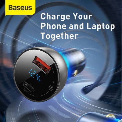 Автомобильное зарядное устройство BASEUS Particular, USB+USB-C, 5A, 65W, серебристый, дисплей Автомобильное зарядное устройство BASEUS Particular, USB+USB-C, 5A, 65W, серебристый, дисплей