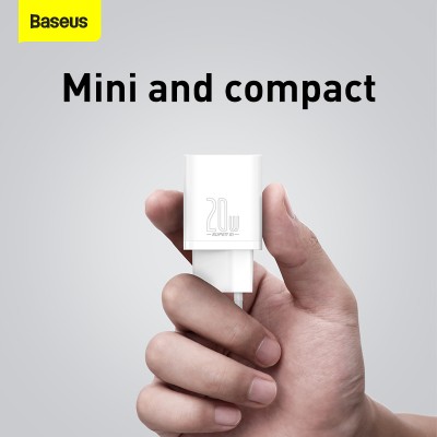 Зарядное устройство BASEUS Super Si USB-C + Кабель Type-C-Lightning, 3A, 20W, белый Зарядное устройство BASEUS Super Si USB-C + Кабель Type-C-Lightning, 3A, 20W, белый