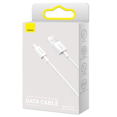 Кабель USB BASEUS Superior Series Fast Charging, USB - MicroUSB, 2А, 2 м, белый Кабель USB BASEUS Superior Series Fast Charging, USB - MicroUSB, 2А, 2 м, белый