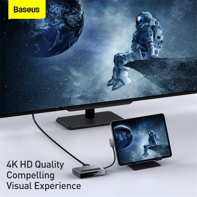Переходник/Адаптер BASEUS Magic Multifunctional, Разветвитель, Type-C - USB3.0 + 4K HD + TF/SD + jack 3.5, серый Переходник/Адаптер BASEUS Magic Multifunctional, Разветвитель, Type-C - USB3.0 + 4K HD + TF/SD + jack 3.5, серый
