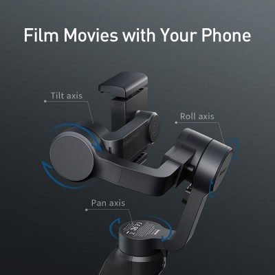 Стабилизатор для смартфона BASEUS Handheld Gimbal Stabilizer, Трехосевой, 2200 мАч, Bluetooth, темно-серый Стабилизатор для смартфона BASEUS Handheld Gimbal Stabilizer, Трехосевой, 2200 мАч, Bluetooth, темно-серый