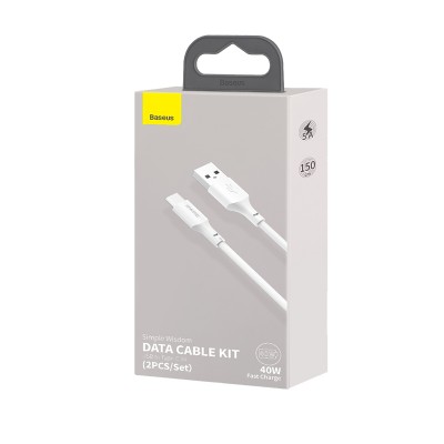 Кабель USB BASEUS Simple Wisdom Data Cable Kit, USB - Type-C, 5A, 1.5 м, белый, 2шт Кабель USB BASEUS Simple Wisdom Data Cable Kit, USB - Type-C, 5A, 1.5 м, белый, 2шт