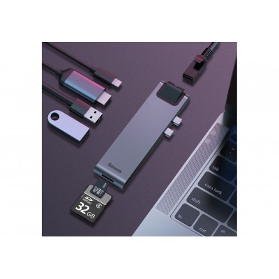 Переходник/Адаптер BASEUS Thunderbolt 7-in-1, Разветвитель, Type-C - 2xUSB3.0 + HDMI + PD + RJ45 + TF/SD + Type-C, серый Переходник/Адаптер BASEUS Thunderbolt 7-in-1, Разветвитель, Type-C - 2xUSB3.0 + HDMI + PD + RJ45 + TF/SD + Type-C, серый