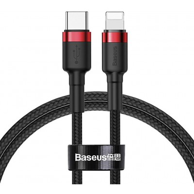 Кабель USB-C BASEUS Cafule, Type-C - Lightning, 2.4А, 18W, 1 м, красный+черный Кабель USB-C BASEUS Cafule, Type-C - Lightning, 2.4А, 18W, 1 м, красный+черный