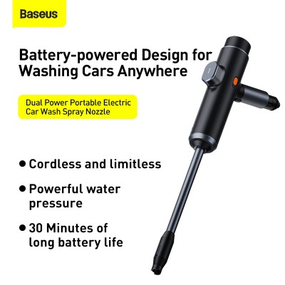Пистолет для автомойки BASEUS Dual Power Portable Electric Car Wash Spray Nozzle, 2A, черный Пистолет для автомойки BASEUS Dual Power Portable Electric Car Wash Spray Nozzle, 2A, черный