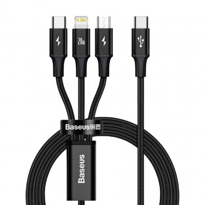 Кабель USB-C BASEUS Rapid 3-in-1, USB-C - MicroUSB+Type-C+Lightning, 3.5A, 1.5 м, черный Кабель USB-C BASEUS Rapid 3-in-1, USB-C - MicroUSB+Type-C+Lightning, 3.5A, 1.5 м, черный