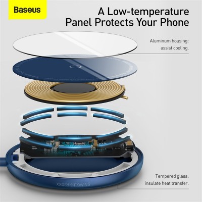 Беспроводное зарядное устройство BASEUS Simple Mini Magnetic BS-W522 + Кабель Type-C, 2A, 15W, синий Беспроводное зарядное устройство BASEUS Simple Mini Magnetic BS-W522 + Кабель Type-C, 2A, 15W, синий