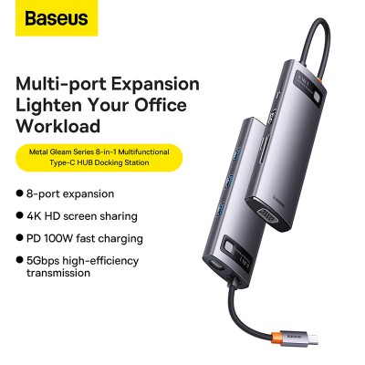 Переходник/Адаптер BASEUS Starjoy Series 8-in-1, Разветвитель, Type-C - 3*USB3.0+PD+HDMI+SD/TF+VGA, серый Переходник/Адаптер BASEUS Starjoy Series 8-in-1, Разветвитель, Type-C - 3*USB3.0+PD+HDMI+SD/TF+VGA, серый