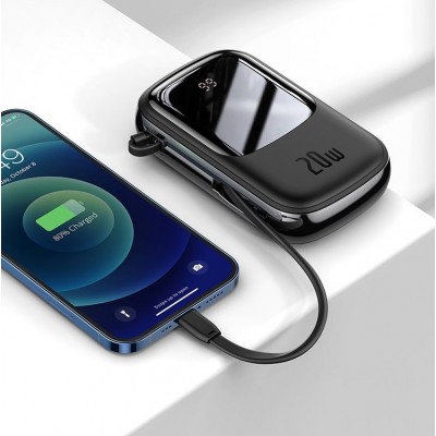 Портативный аккумулятор BASEUS Qpow Digital Display, 3A, 20000 мА⋅ч, черный, с кабелем Lightning Портативный аккумулятор BASEUS Qpow Digital Display, 3A, 20000 мА⋅ч, черный, с кабелем Lightning