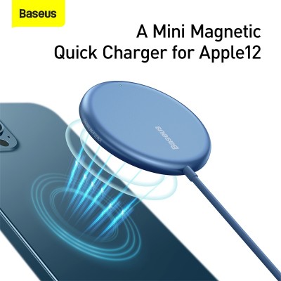 Беспроводное зарядное устройство BASEUS Simple Mini Magnetic BS-W522 + Кабель Type-C, 2A, 15W, синий Беспроводное зарядное устройство BASEUS Simple Mini Magnetic BS-W522 + Кабель Type-C, 2A, 15W, синий