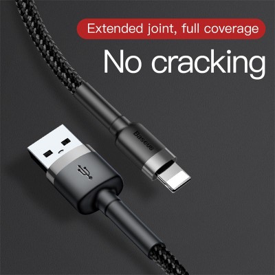 Кабель USB BASEUS Cafule, USB - Lightning, 2А, 3 м, серый+черный Кабель USB BASEUS Cafule, USB - Lightning, 2А, 3 м, серый+черный