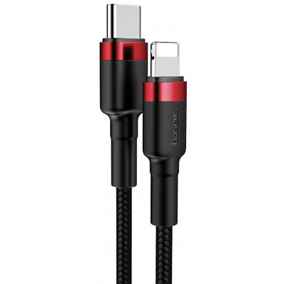 Кабель USB-C BASEUS Cafule, Type-C - Lightning, 2.4А, 18W, 1 м, красный+черный Кабель USB-C BASEUS Cafule, Type-C - Lightning, 2.4А, 18W, 1 м, красный+черный