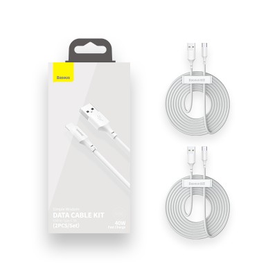 Кабель USB BASEUS Simple Wisdom Data Cable Kit, USB - Type-C, 5A, 1.5 м, белый, 2шт Кабель USB BASEUS Simple Wisdom Data Cable Kit, USB - Type-C, 5A, 1.5 м, белый, 2шт