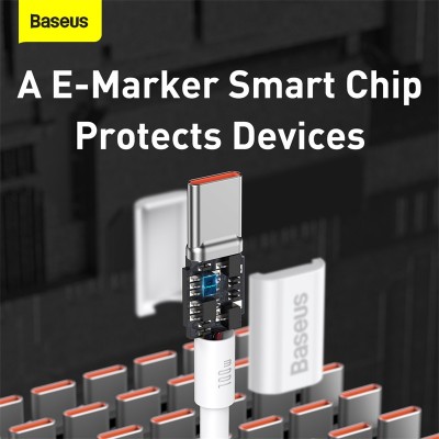Кабель USB-C BASEUS Superior Series Fast Charging, Type-C - Type-C, 100W, 1 м, белый Кабель USB-C BASEUS Superior Series Fast Charging, Type-C - Type-C, 100W, 1 м, белый